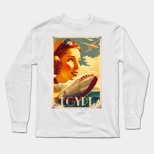 Egypt Pilot Vintage Travel Art Poster Long Sleeve T-Shirt